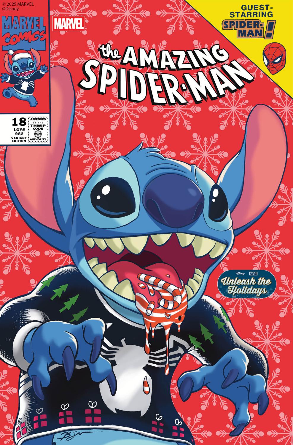 AMAZING SPIDER-MAN #18 BEN SU DISNEY STITCH UNLEASH THE HOLIDAYS VAR CVR E