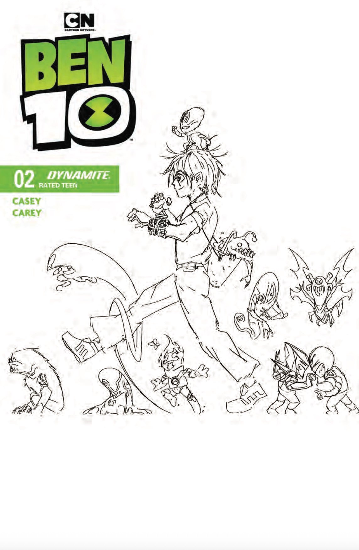 BEN 10 #2 CVR ZI DYNAMITE COM LUCAS LEE GARZA LINE ART BW TRADE DRESS VAR